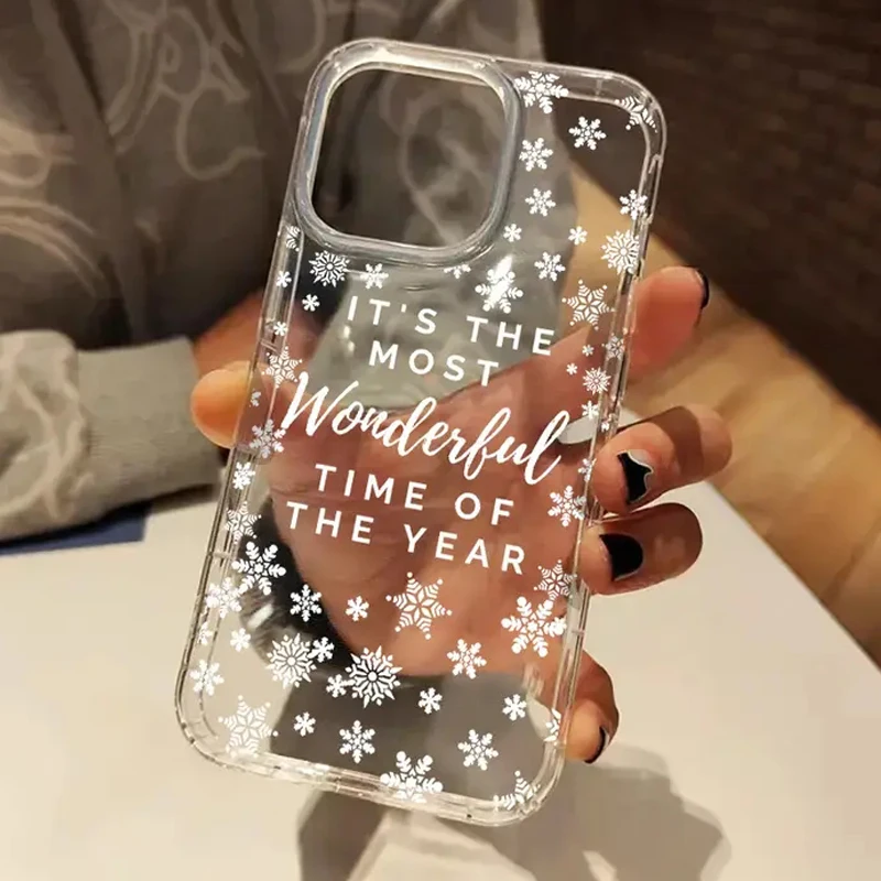 White Snowflake Pattern Clear Phone Case for iPhone 11-17, Air, Pro, Max, XR, XS, X, 7, 8 Plus, SE 3 2022