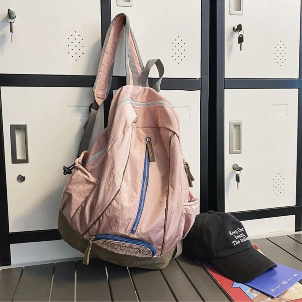 Embroidery Trendy Ins Backpack Multi-pocket Polyester Casual Schoolbags Korean Style Mochila School Bags College Students