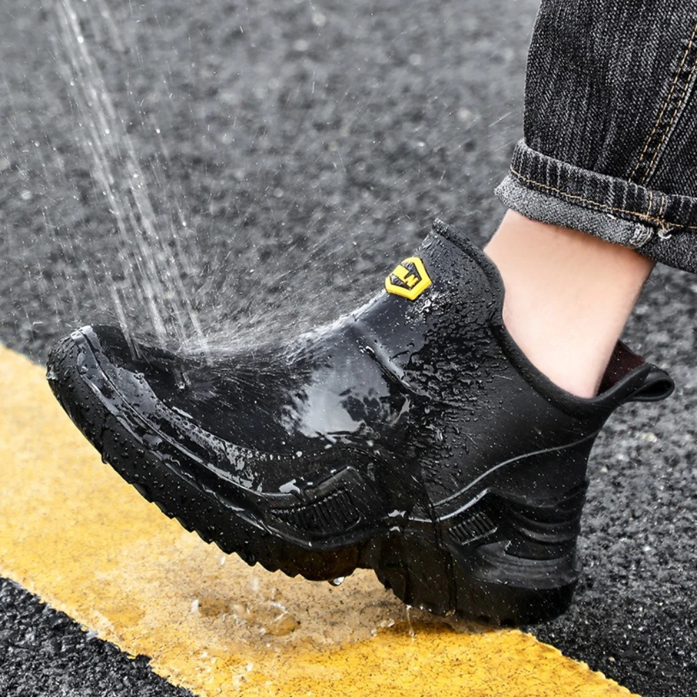 Men's Ankle Rain Boots Outdoor Waterproof Men Rain Shoes Anti-Slip Wear-resistant Woman Kitchen Water Shoes Fishing Rubber Shoes