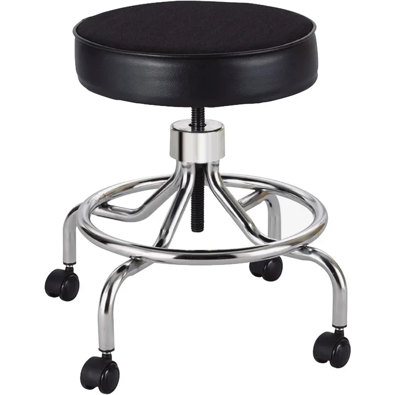 Lab Stool, Low Base, Black, Vinyl Upholstery, 8-Inch Seat Height Adjustment, 360 Degree Swivel, Easy Mobility