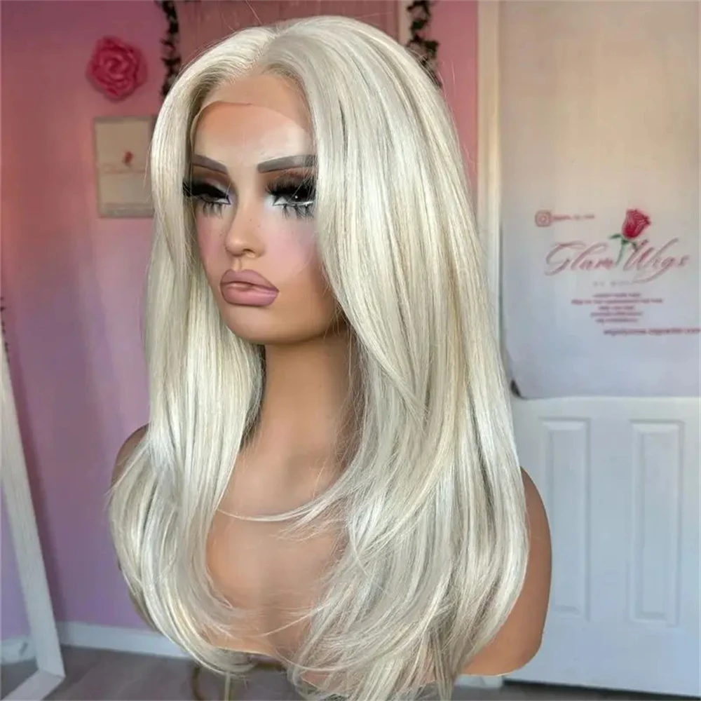 

13x4 Free Part Ombre White Blonde Synthetic HD Lace Front Wig Preplucked Realistic Hairline Wig Natural Wave High Quality Wig