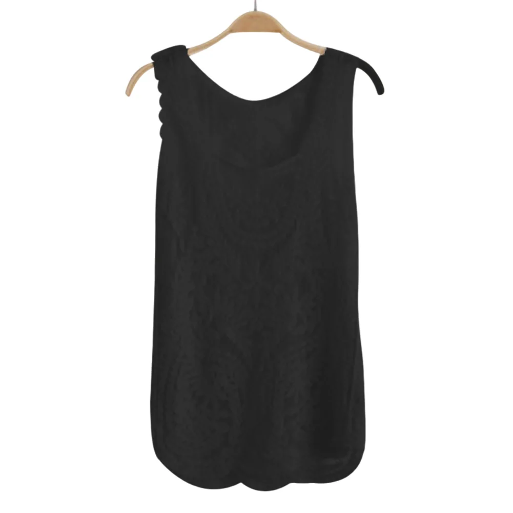 Round-Neck Sleeveless Crochet Tank Top for Women with Embroidered Lace Trim and Openwork Pattern Ideal for Summer Outings