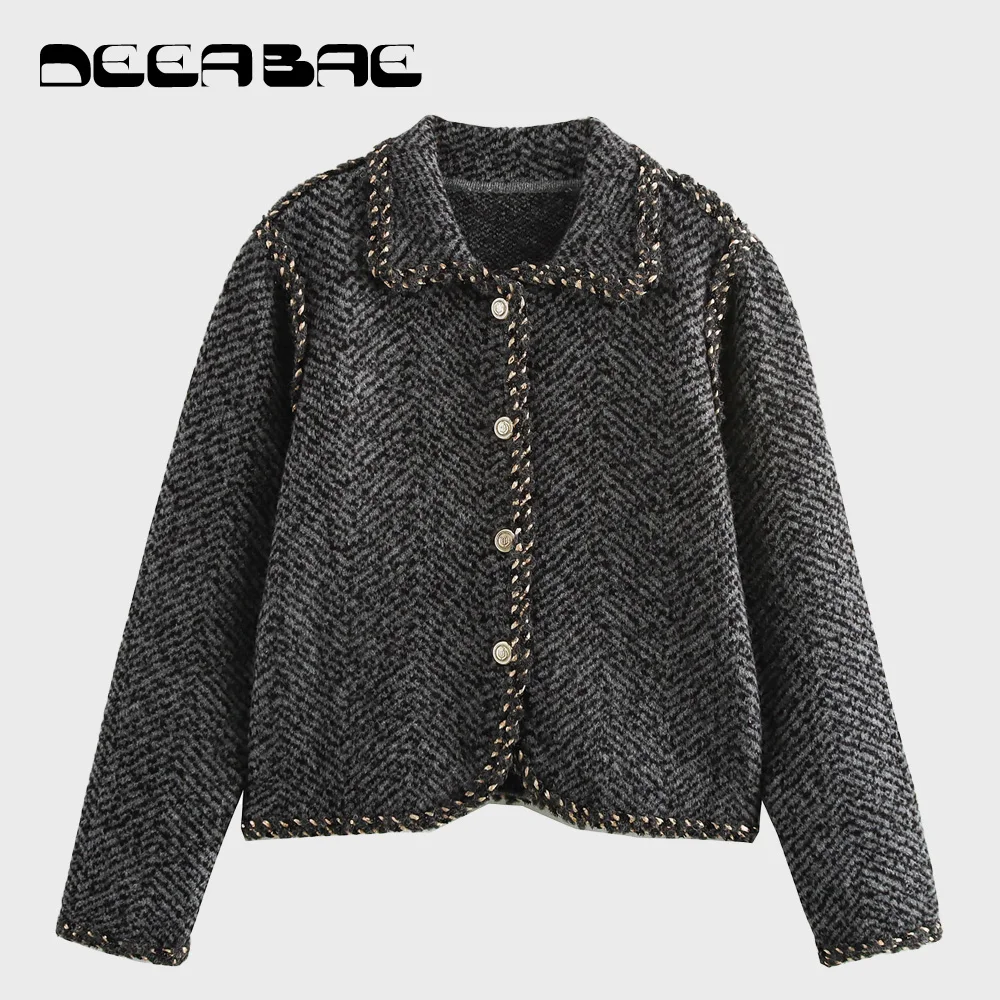 DEEABAE Women's Clothing Designer Single-breasted Metallic Woven Layered Knitted Coat Chanel Style Sweater Cardigan