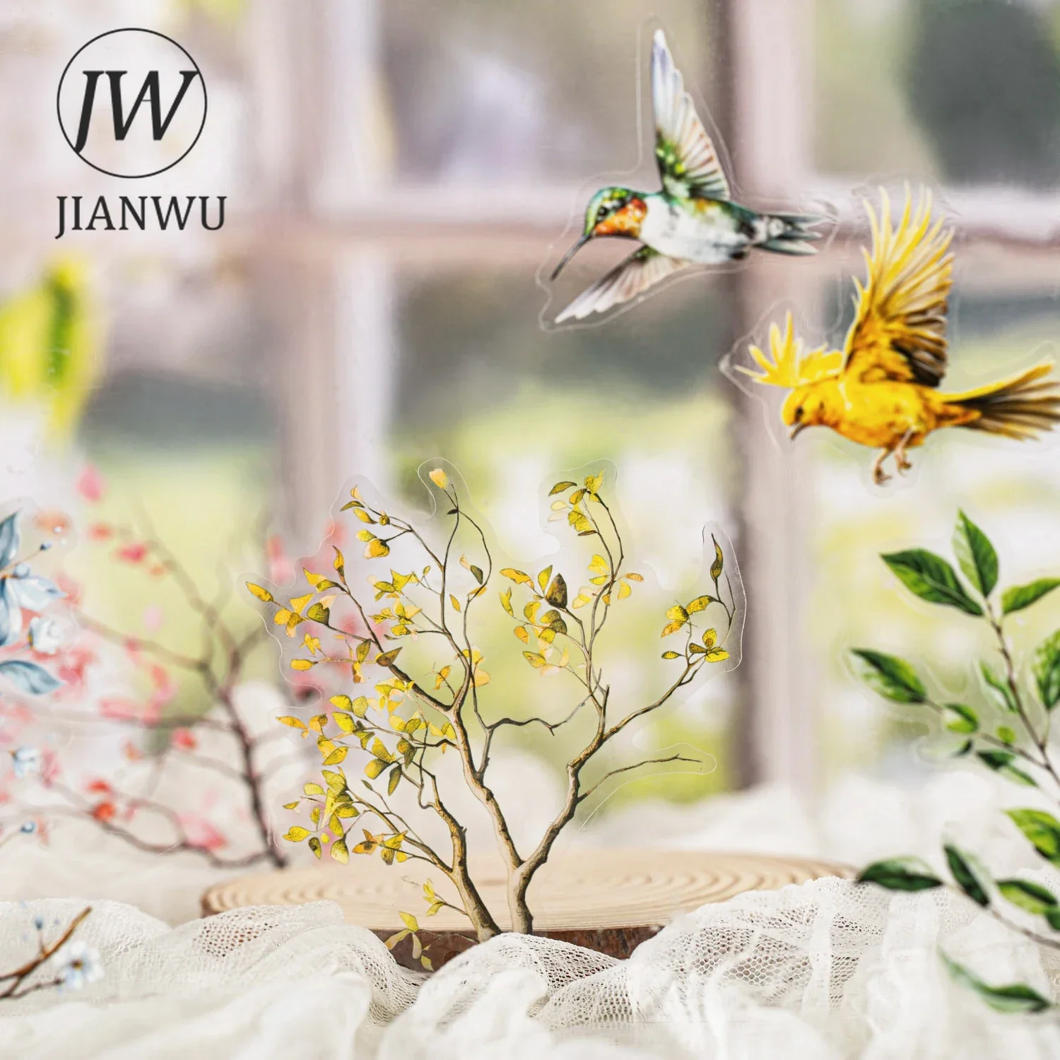 JIANWU Flower and Bird Sing Series Vintage Plant Branches Landscape Material Collage PET Sticker Creative DIY Journal Stationery