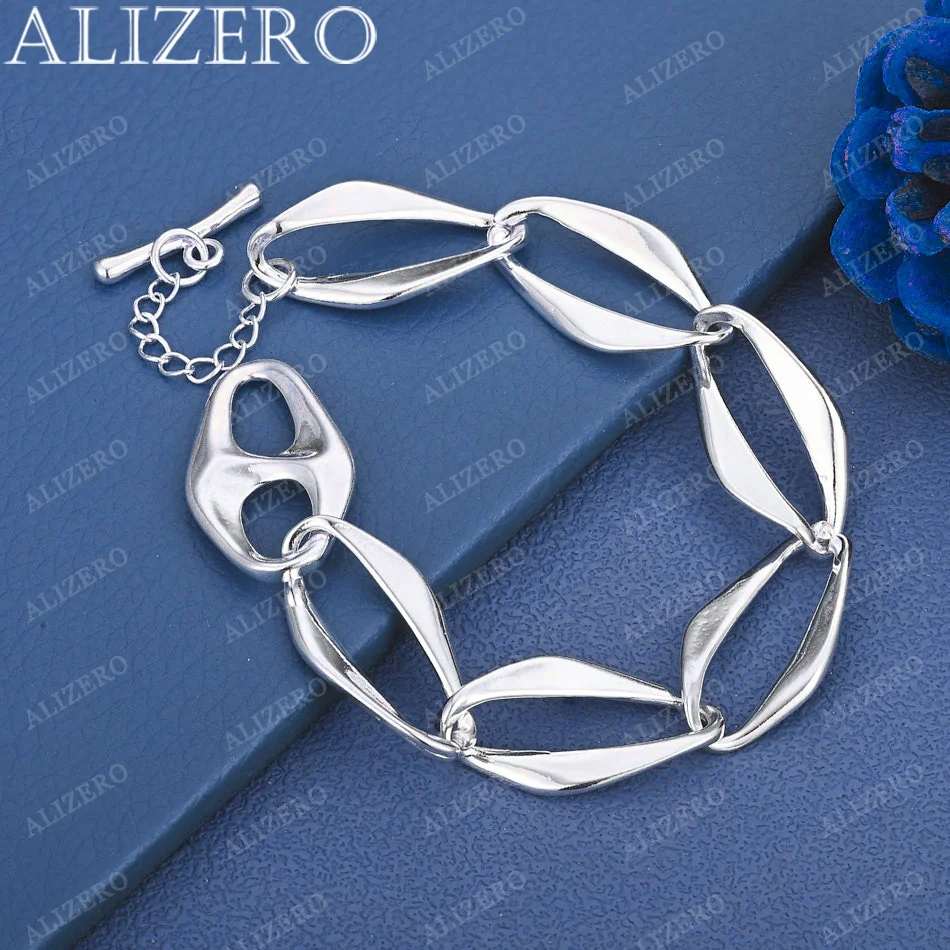 

ALIZERO 925 Sterling Silver Geometric Circle Rings Bracelets For Women Men Wedding Engagement Party Fashion Charms Jewelry Gift