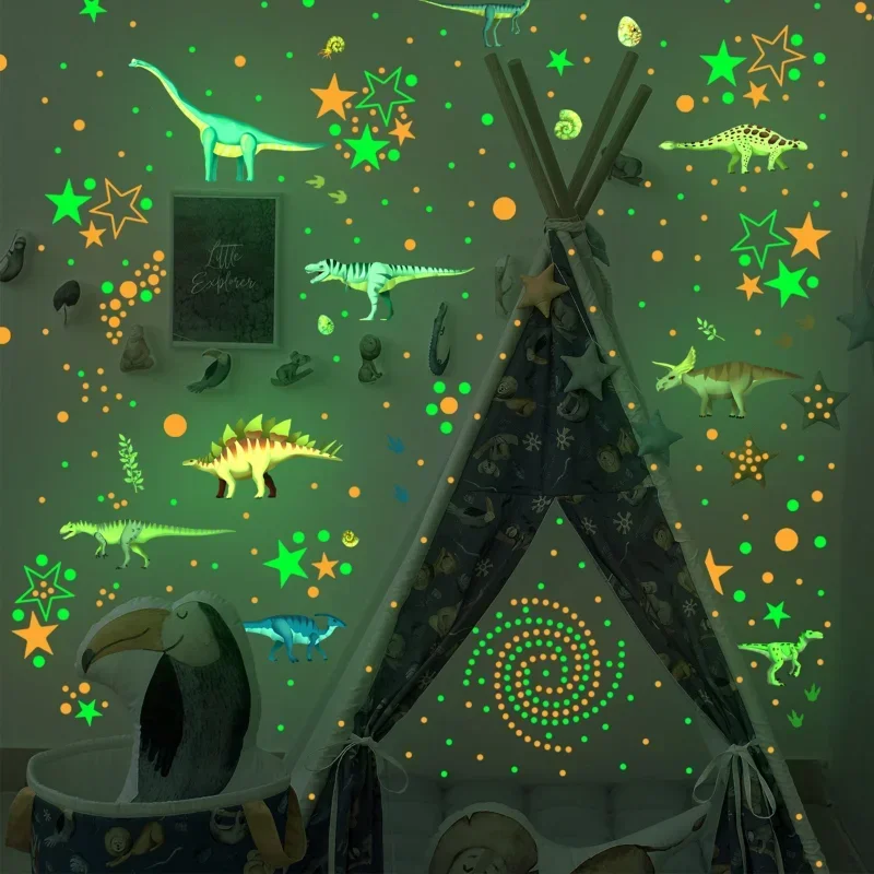 مضيئة الكرتون ديناصور ملصقات جدار يتوهج في الظلام ديناصور الشارات للطفل غرف الاطفال غرفة نوم جدار ورق حائط للزينة