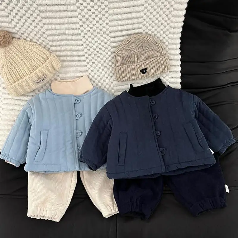 2025 Winter New Baby Long Sleeve Warm Coat Plus Velvet Thick Infant Girls Fleece Coat Boys Cotton Padded Jacket Toddler Clothes
