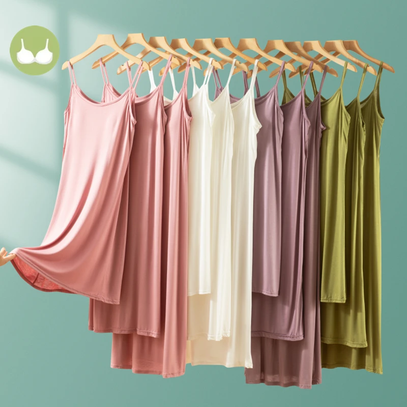 Summer Lightweight Modal Sleep Dress Women's Loose Long Strapless Undergarment Skirt Thin Home Clothes round Neck Design