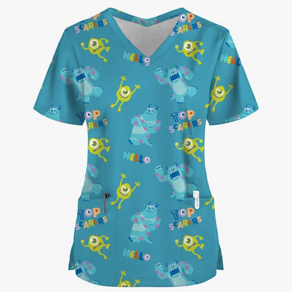 

Women's Nursing Clothing Toy Story 4 Print Top Accessories Doctors Medical Uniform Hospital Nurse Beauty Salon Scrubs Top Women