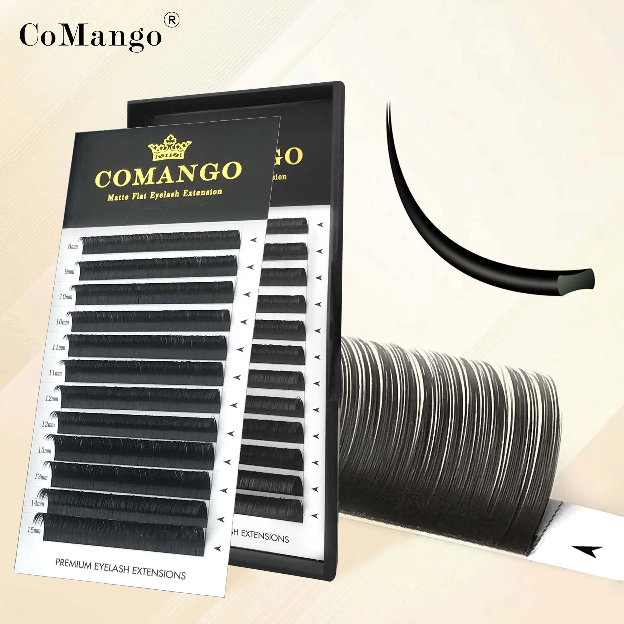 CoMango Ligther Volume Flat Ellipse Eyelash Extension Split Tips Matte Gray Black Color 0.15 0.20 Mix Length Insumos Para Lashis