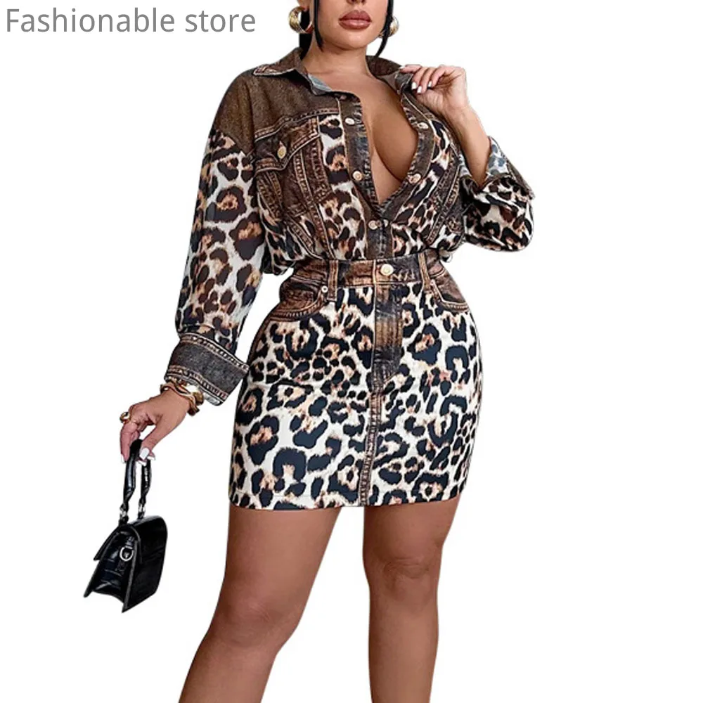 

Women Casual Turn Down Collar Long Sleeve Button Front Shirt Blouse and High Waist Mini Skirt 2pcs Set