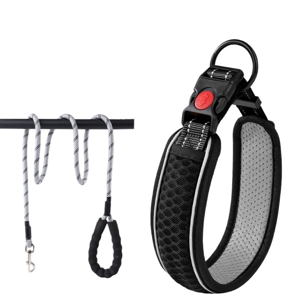 

Breathable Reflective Dog Collar Nylon Adjustable Pet Collar Anti-strangling Design Comfortable Pet Traction Rope Outdoors