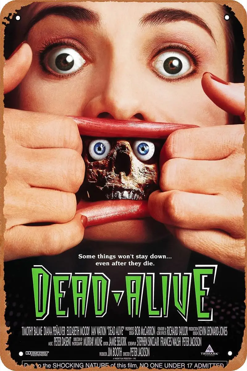 Dead Alive Braindead Poster Vintage Tin Sign Retro Metal Sign for Bar Man Cave Garage Home Wall Art Decor Gift 12 X 8 inch
