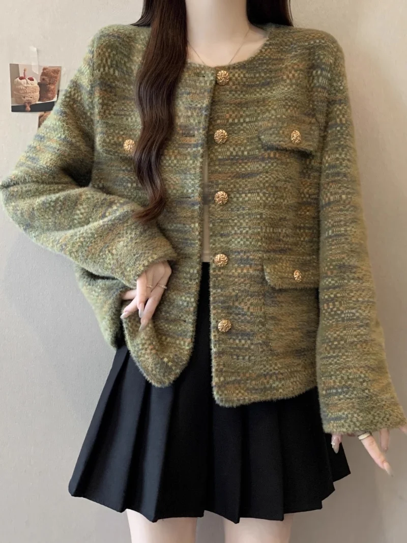 

Шерстяное пальто для женщин, осень-зима 2025, большой размер, легкая роскошная повседневная свободная винтажная куртка, топ w962