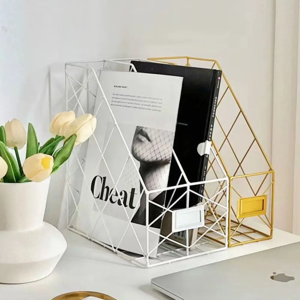 

Ins Vertical Metal Desktop File Shelf Wrought Iron Nordic Style Magazine Storage Rack Mesh Multifunction File Holder Home Office