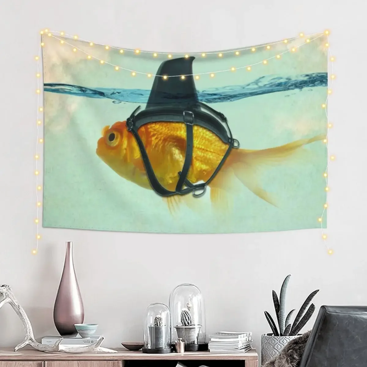 Brilliant Disguise, Goldfish with a Shark Fin Tapestry Room Decorations Aesthetic Bedrooms Decor Tapestry