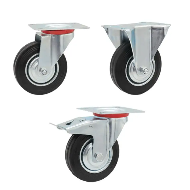 

1PC 3-Inch Industrial Rubber Caster Wheel with Brake - Heavy Duty Swivel Caster for Machine Tool Carts & Utility Racks