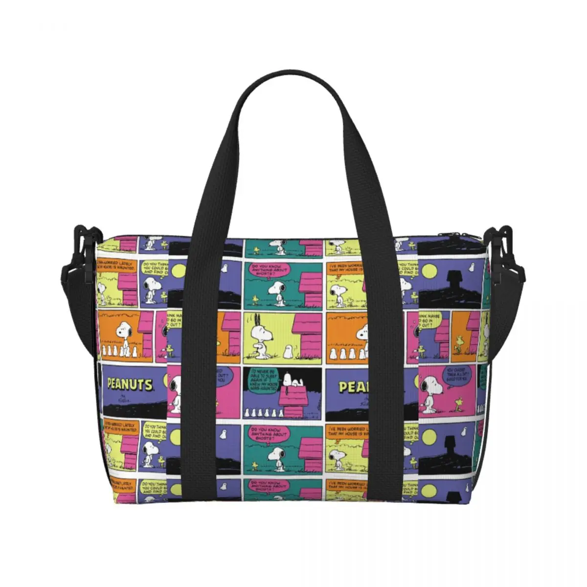 

Custom Snoopys Dog Cartoon Comic Collage Beach Tote Bag for Women Beagle Big Compartment Gym Beach Travel Bags