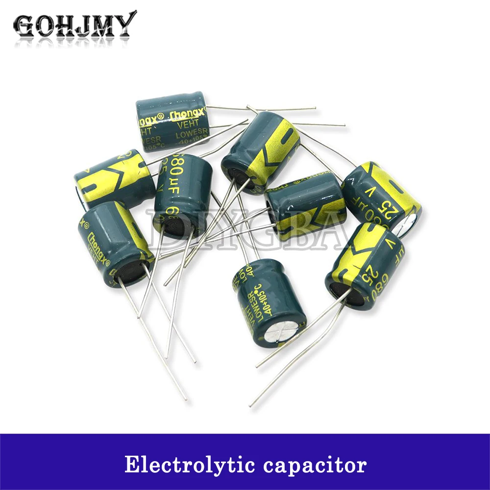 2-50 buah 6.3V 10V 16V 25V 35V 50V kapasitor elektrolitik aluminium 100UF 220UF 330UF 470UF 680UF 1000UF 1500UF 2200UF 3300UF