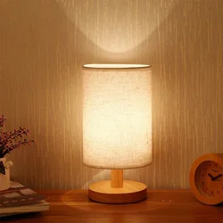 Simples USB Quarto Bedside Table Lamp, Pequena luz noturna, De madeira com Cylinder Shade, Sala de estar LED Lights, Decoração de casa