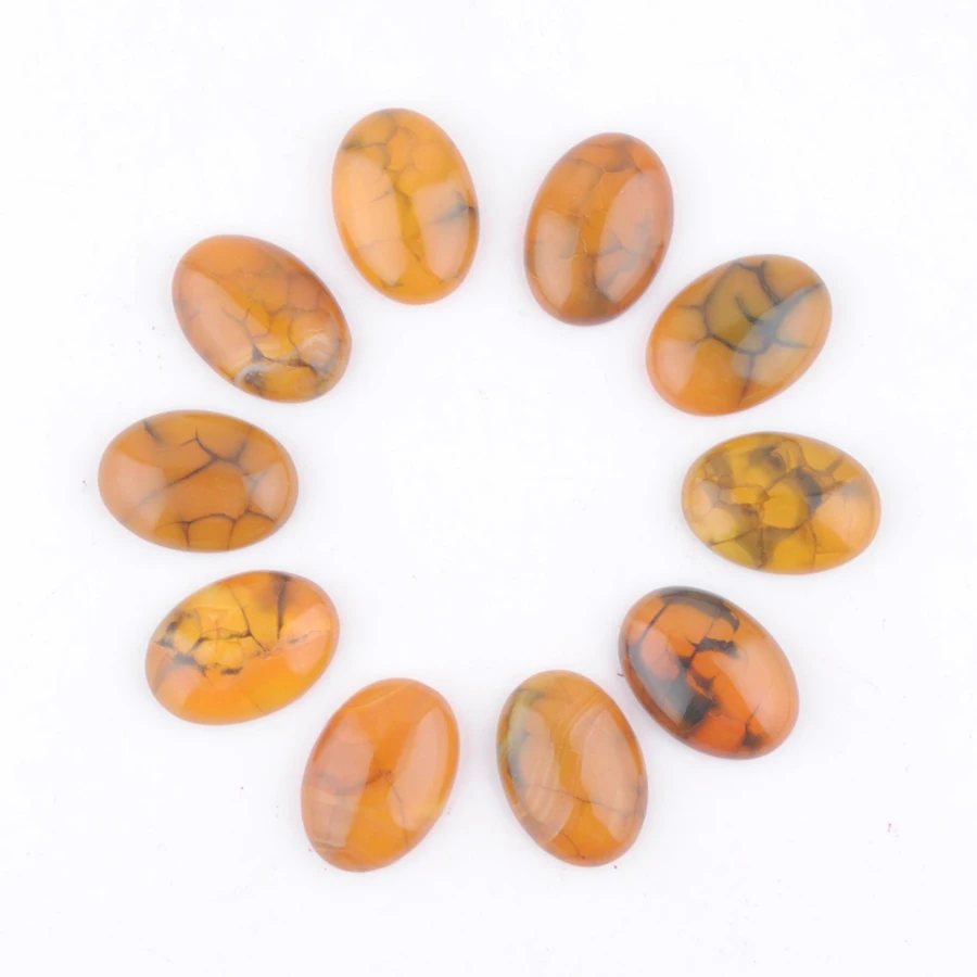 

Wholesale 10Pcs 18x25mm Natural Stone Cabochon CAB Oval Yellow Dragon Stripe Agates Flat Back Beads No Hole DIY Jewelry TU3304