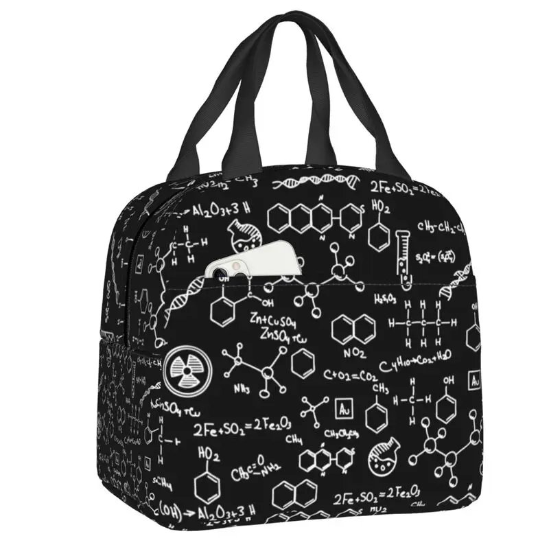 Science Chemistry Pattern Lancheiras portáteis Leakproof Chemical Lab Tech Refrigerador térmico Food Isolado Lunch Bag Trabalho de escritório