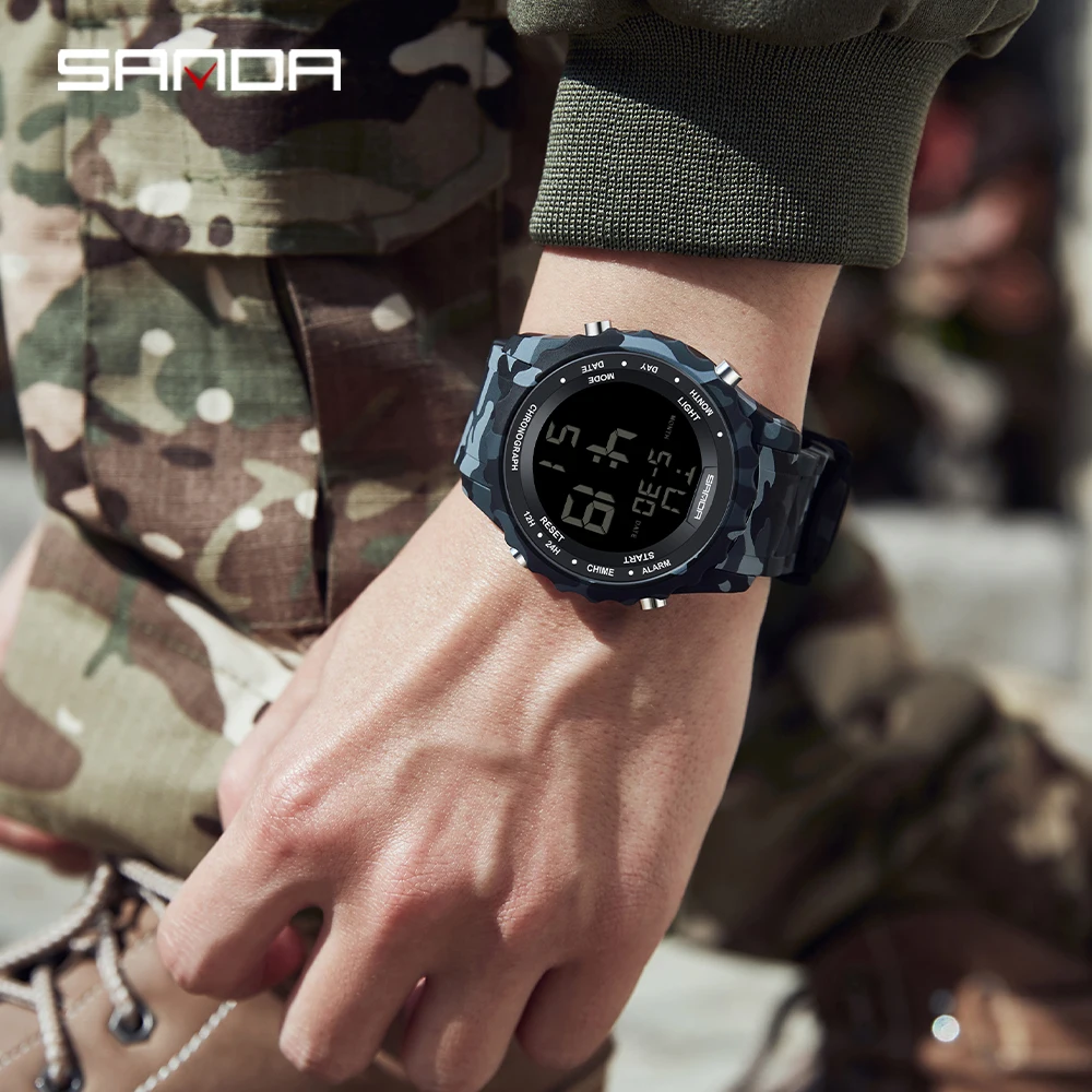 SANDA Top Brand G Style Camouflage Military LED Digital Watch Men Waterproof Clock Outdoor Sport Watches Male Electronic Watch