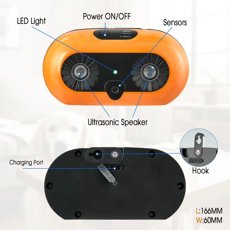 Anti Bark Device for Dogs, Sonic Bark Deterrent with 3 Modes, Rechargeable Barking Box Barking Control Devices IP45 Weatherproof