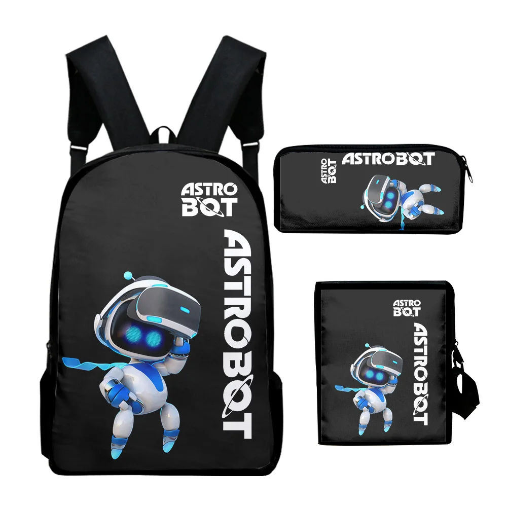 Cartoon Novelty Cool astro bot 3D Printed 3pcs/Set School Bags Laptop Daypack Backpack Inclined shoulder bag Pencil Case