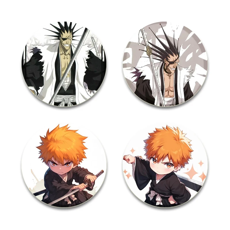 Hot Anime Character Kurosaki Ichigo Kuchiki Rukia Cartoon Badge Handmade Tinplate Brooches Display Brooches Gift Accessory