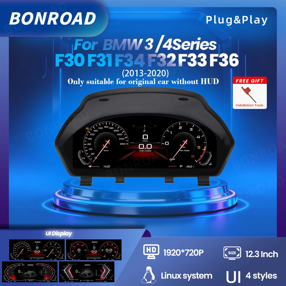 BONROAD Linux 12.3 "1920*720P groupe d'instruments numériques pour BMW F30/F31 GT-F34 F32/F33/F36 tableau de bord compteur de vitesse affichage panneau