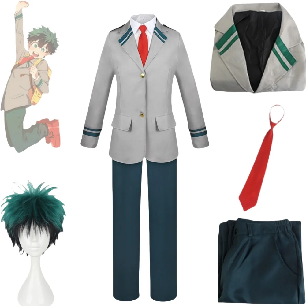 Midoriya Izuku Deku Cosplay Costume Anime My Hero Academia Uniform Wigs for Halloween Christmas Festival Carnival Party