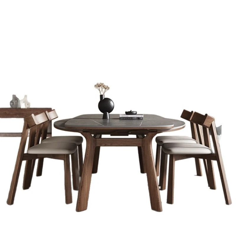 

Retractable rock slab solid wood dining table, simple light luxury square and round dining table