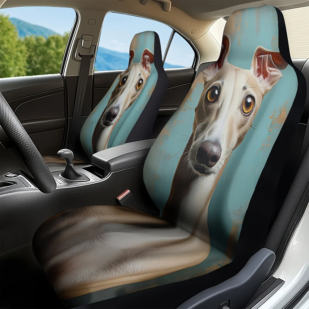 2pcs, Decorative Whippet Dog Realism Portrait Pattern Universal Car Seat Covers, Washable And Foldable, Adds Attractive Visual A