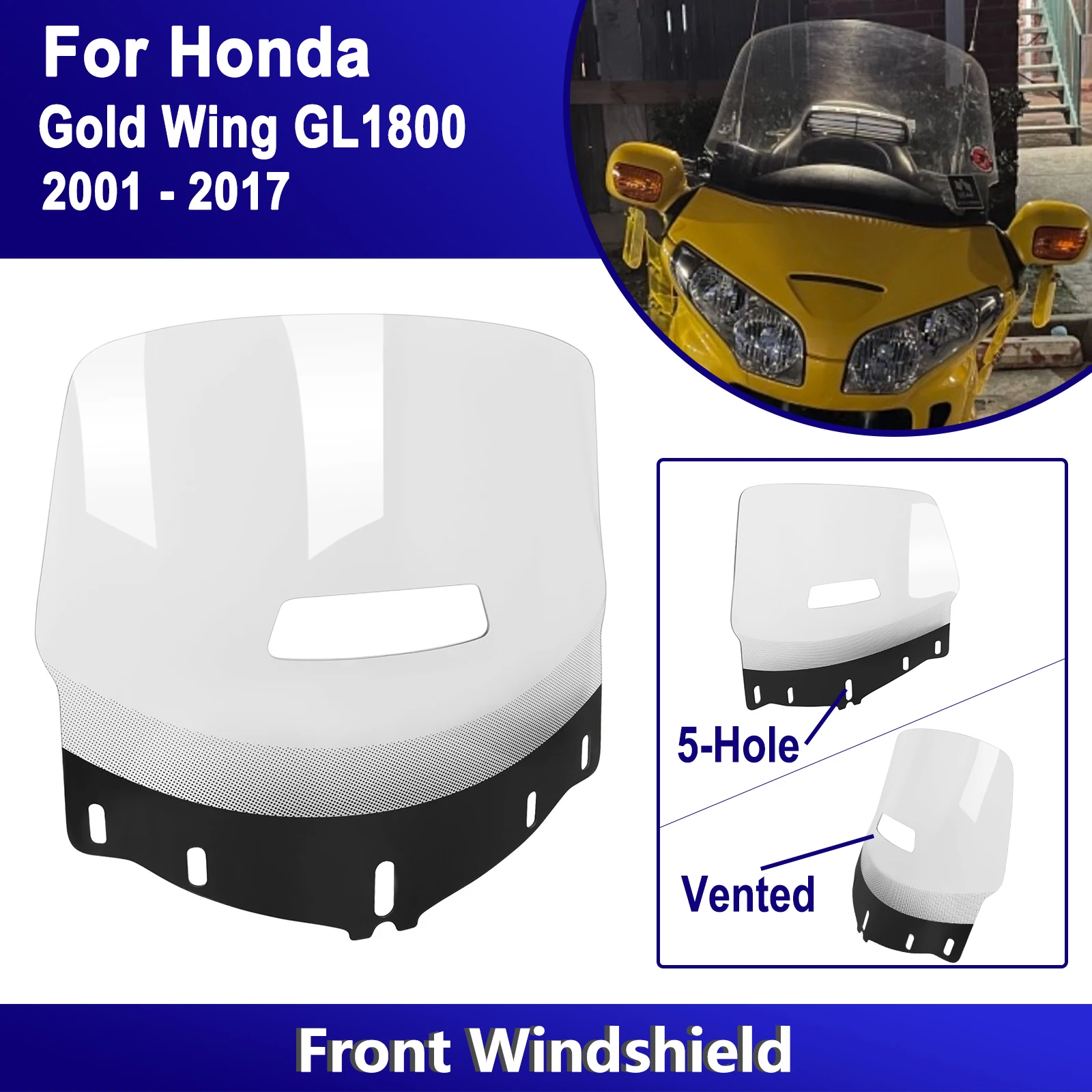 Vented Windscreen For HONDA Gold Wing 1800 GL1800 2001 - 2017 Goldwing 1800 2006 - 2017 Moto Parts 5-Hole Tall Windshield Visor