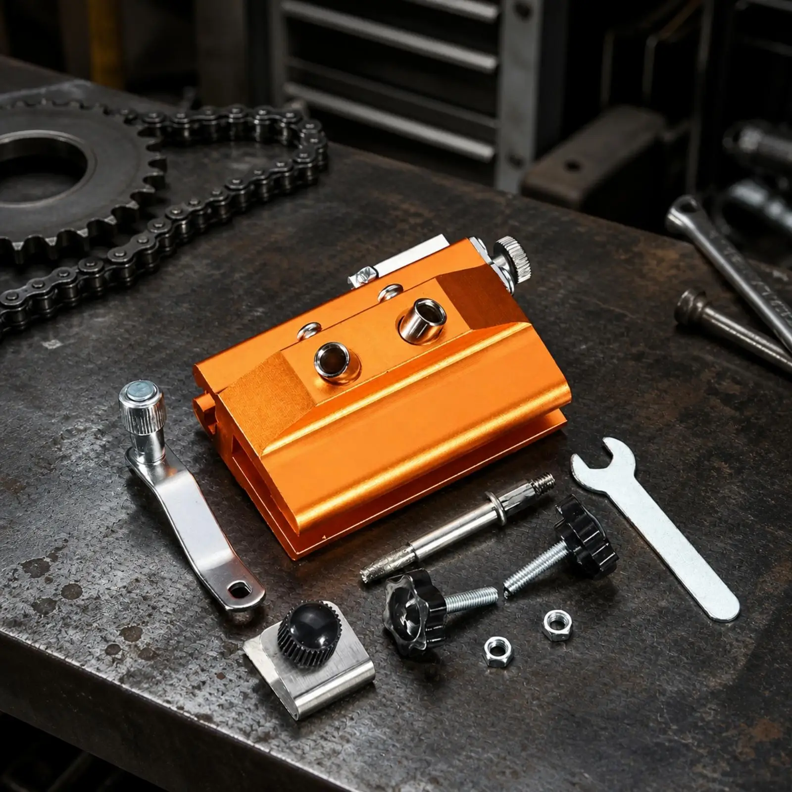 Hand Crank Chain Edge Sharpener Tool Portable Manual File Device Aluminum Alloy Construction with Adjustment Knobs for Precision