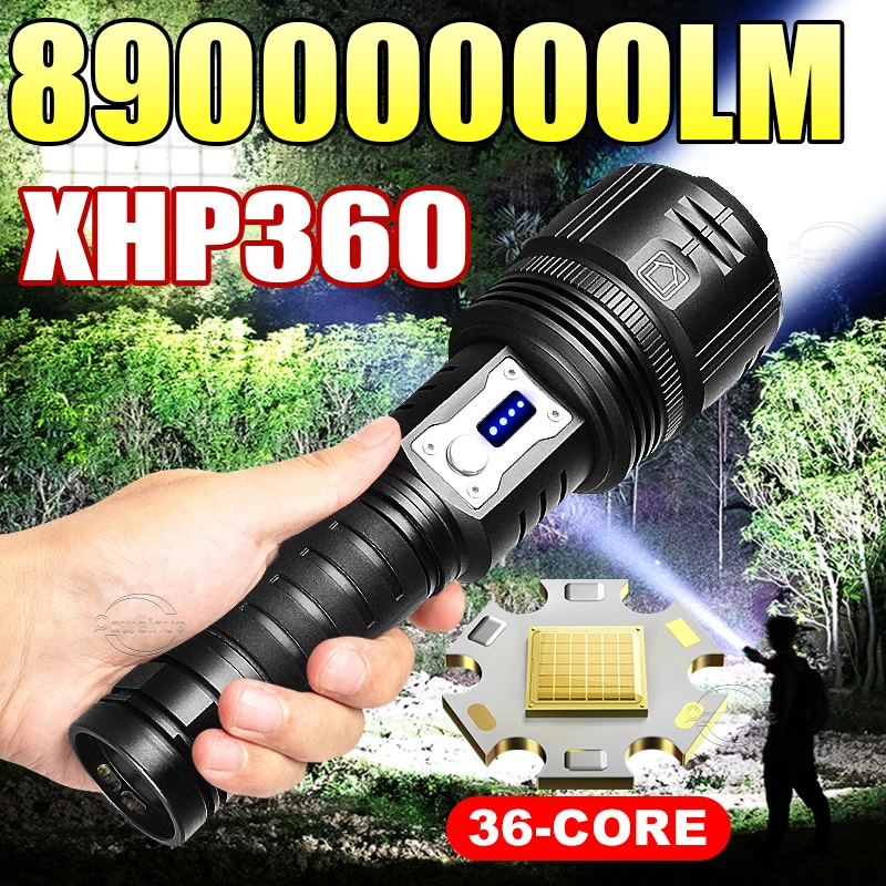 

Сверхъяркий светодиодный фонарь 89000000 лм XHP360, мощный водонепроницаемый тактический фонарь для кемпинга и рыбалки