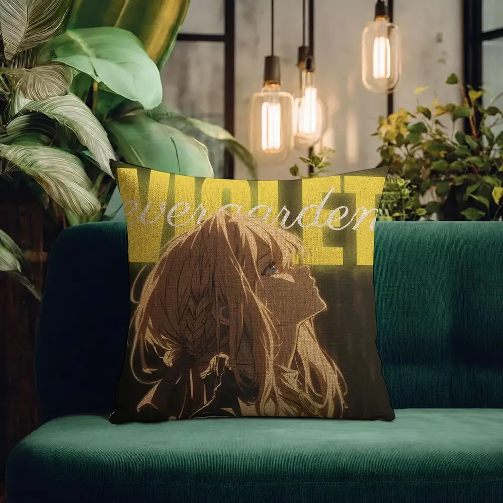 Anime Violet Evergarden Cushion Cover Natural Linen Pillowcase Set Cushion Cover for Sofa Bedroom Chair