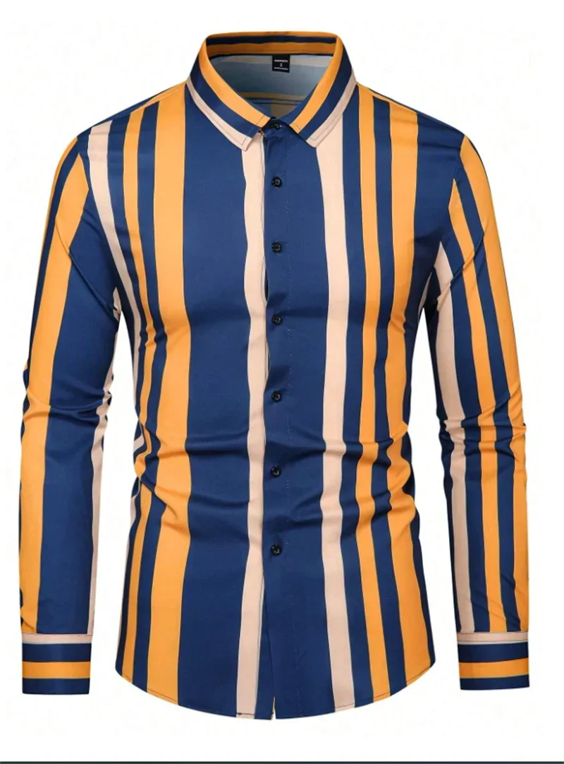 الرجال جديد الخريف التدرج الطبيعي الأبيض ثلاثية الأبعاد قميص مطبوع بأكمام طويلة التلبيب بسيط الأعمال عادية حفلة في الهواء الطلق قميص علوي