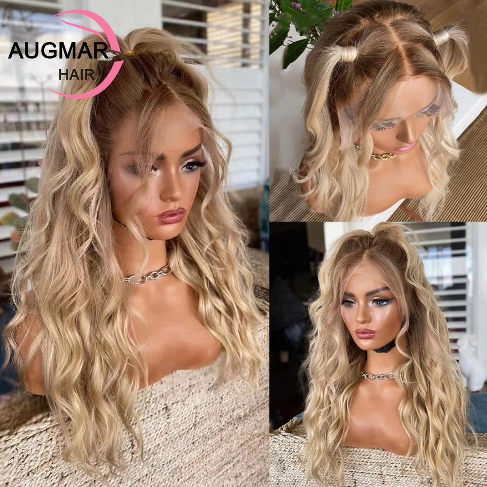 

180% Ash Blonde Lace Front Human Hair Wigs Ombre Loose Wave Lace Front Wig Transparent 360 13x6 HD Lace Frontal Wig Human Hair