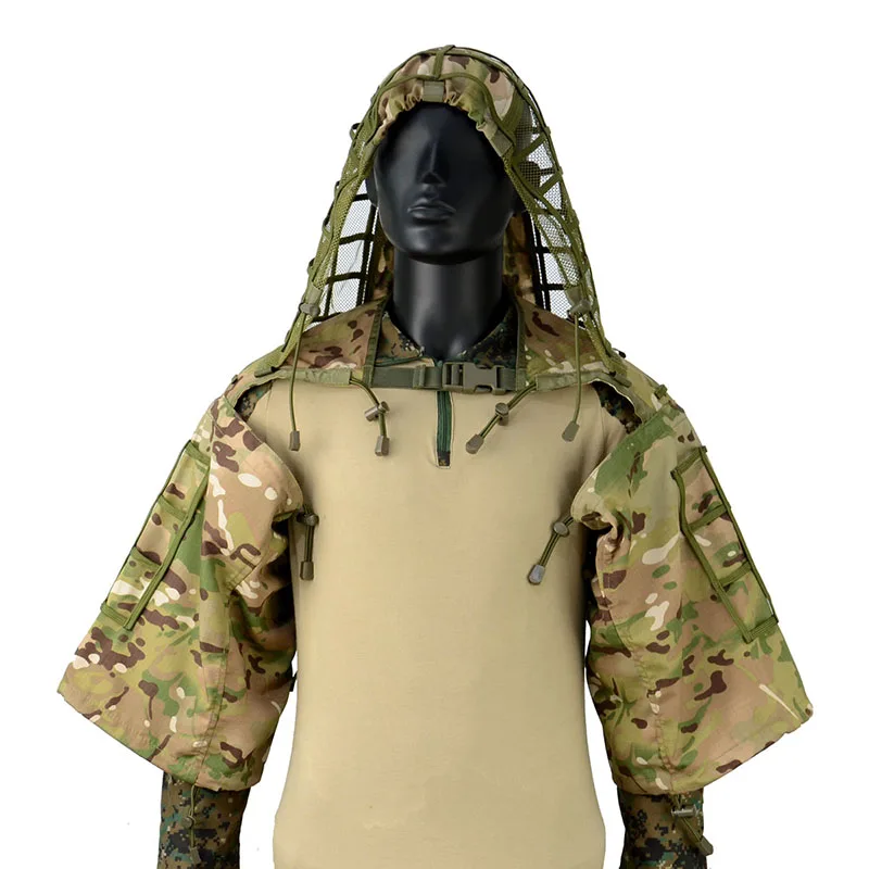 Ghillie-Anzug, taktischer Scharfschützmantel, Viper-Kappen, Jagdmantel, Material und Farbe optional, Tarnkleidung für Airsoft-Paintball – Detail 4