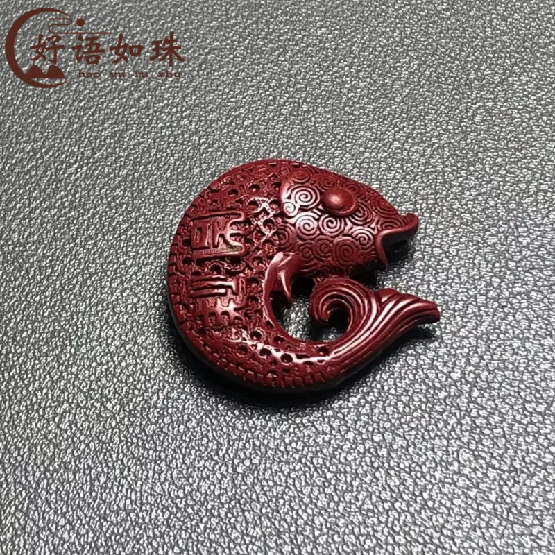 Wholesale Natural Cinnabar Angler Fish Purple Gold Sand Arowana Pendant Ornament for Men and Women Leaping Carp