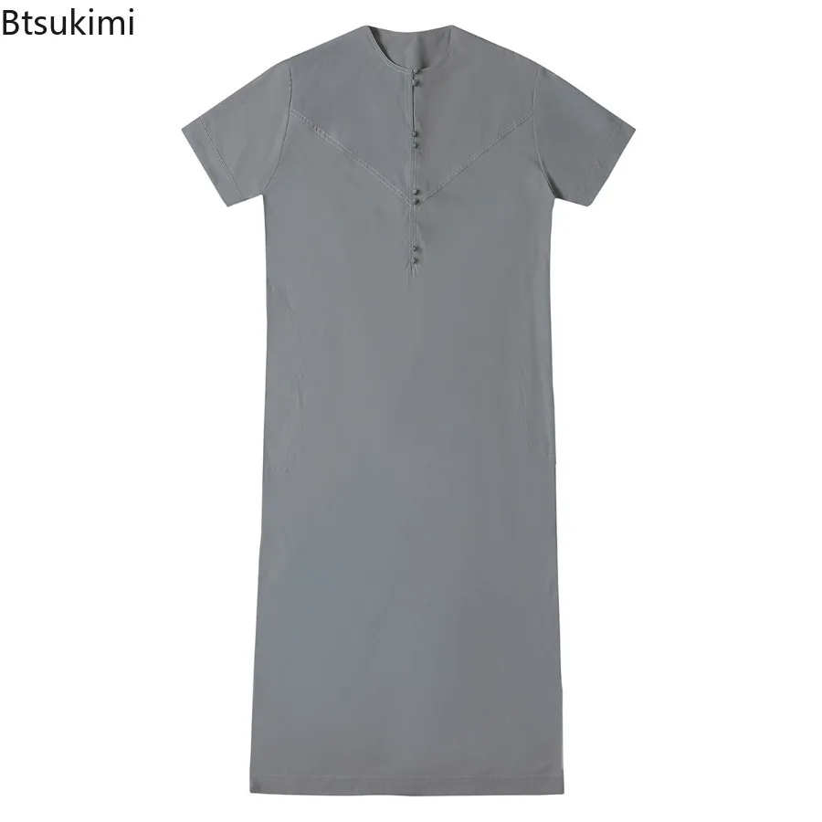 Moyen-Orient mode musulmane hommes Jubba Thobe à manches courtes couleur unie col rond islamique arabe caftan hommes Abaya vêtements islamiques