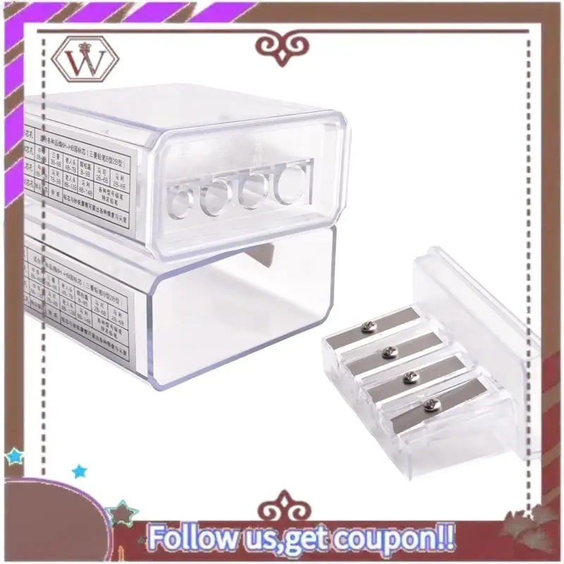 ABBG-2 قطعة مبراة أقلام نجار نقطة طويلة مبراة أقلام رصاص يدوية مع غطاء بلاستيكي 4 ثقوب مبراة أقلام رصاص محمولة