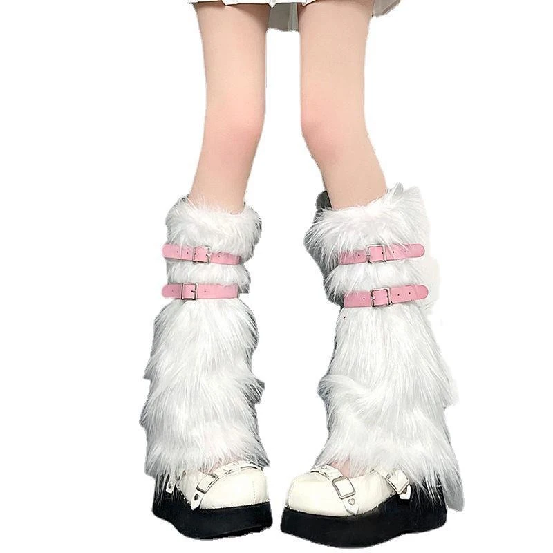New Soft White Fluffy Leg Warmer Women Girls Winter Warm Faux Fur Stockings Long Socks Legging Foot Boot Covers Thick Calf Socks