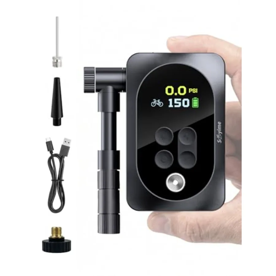 

150PSI Mini Electric Bike Pump with LED Light Portable Cordless Bicycle Tire Inflator 1400mAh Battery 5 Preset Modes and Auto S