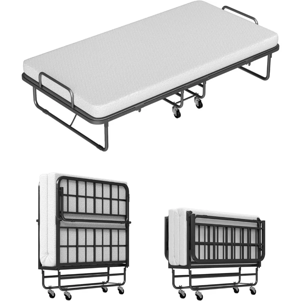 

Cot Folding Bed with Mattress, Foldable Bed with Mattress for Adults, CertiPUR-US Certified 4" Memory Foam & Sturdy Metal Frame