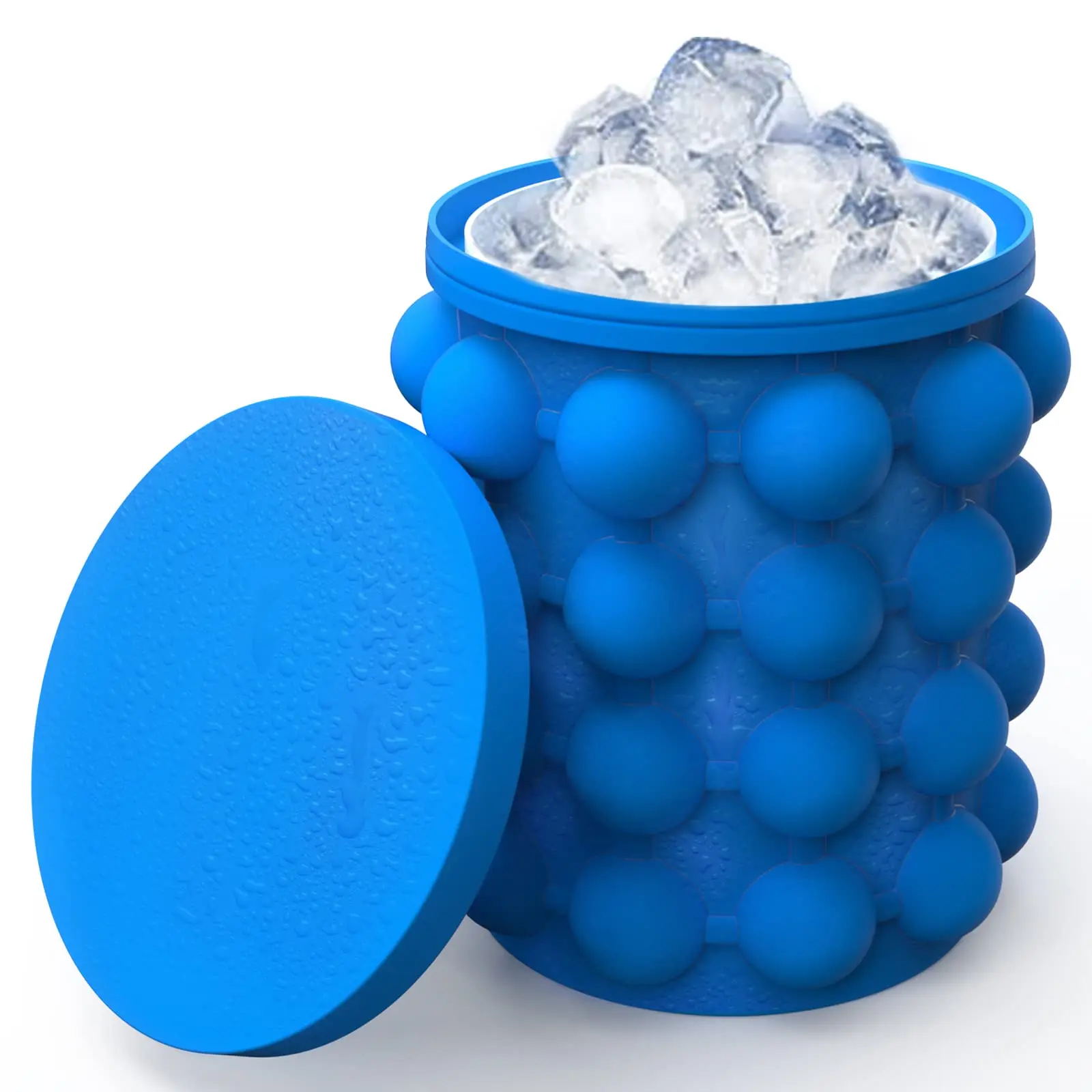 

Portable Large Silicone Ice Bucket Mold with Lid, Space Saving, Cube Making Tool for Kitchen, Party and Bar, 2 in 1