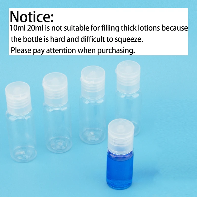 50 قطعة 10/20/30 مللي زجاجات بلاستيكية صغيرة شفافة PET أغطية قلابة حاوية السفر لوشن مكيف الشامبو