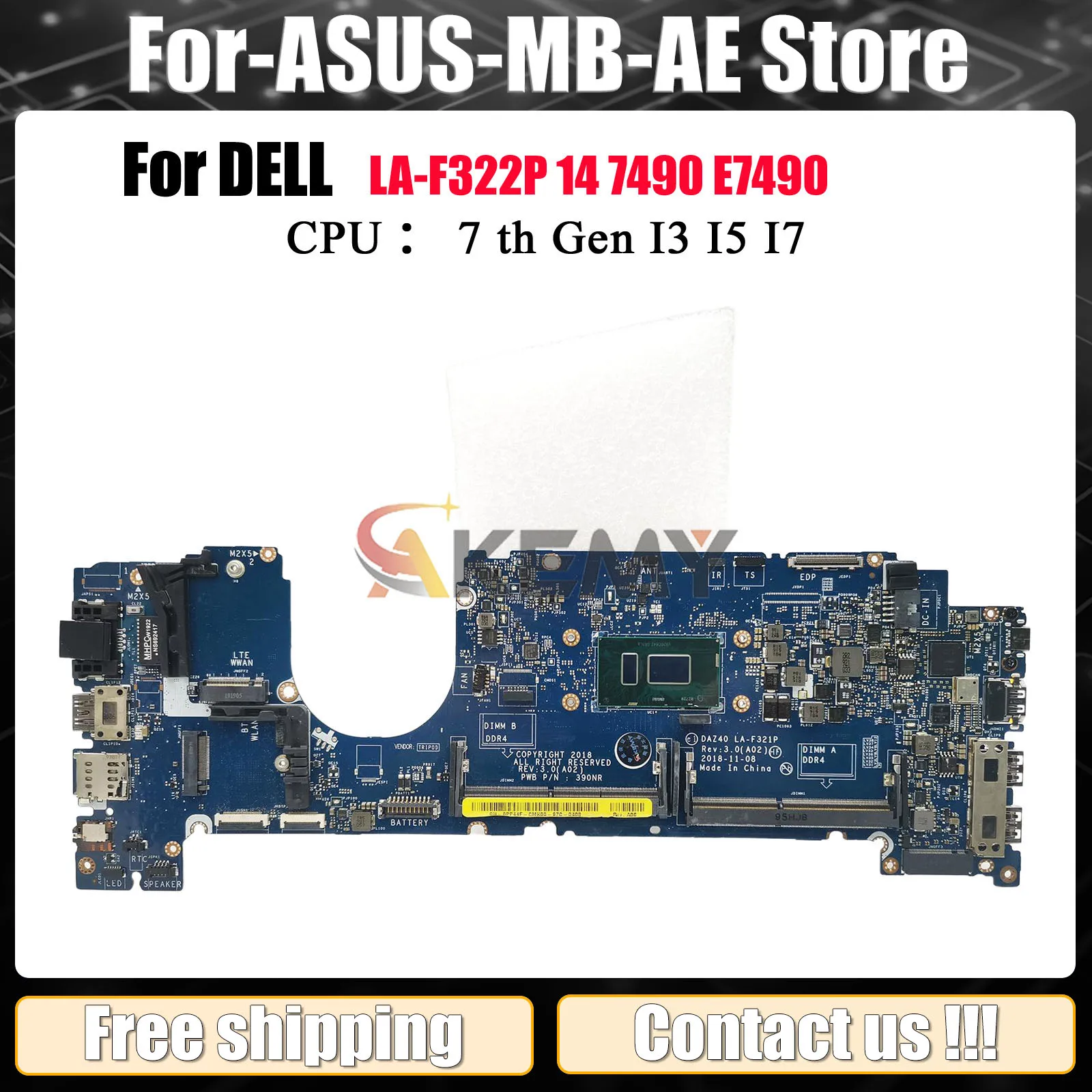 

LA-F322P Материнская плата для ноутбука DELL Latitude 7490 с процессором i3 i5 i7, также подходит для LA-F321P, 0PXMYG 084GNT 0M44N6, 100% полностью протестирована
